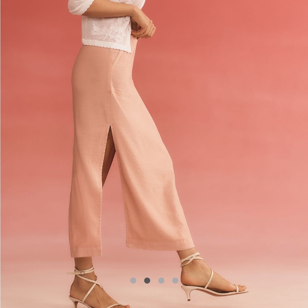 By Anthropologie linen side-slit midi skirt
